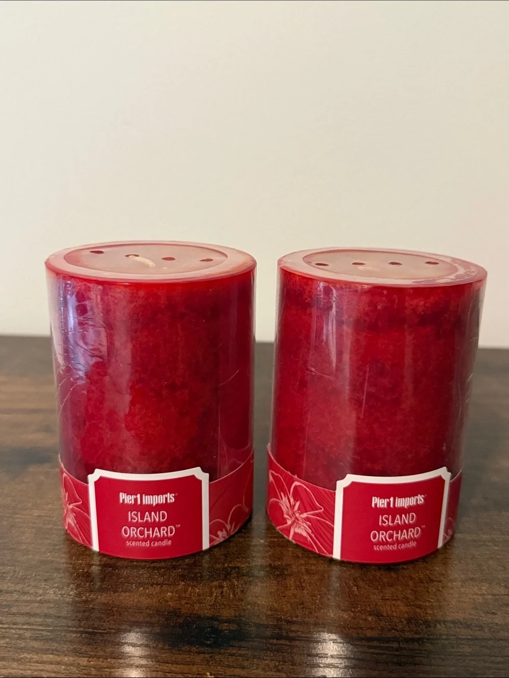 PIER 1 Island Orchard 3x4” Pillar Candles Set of Two NWT New